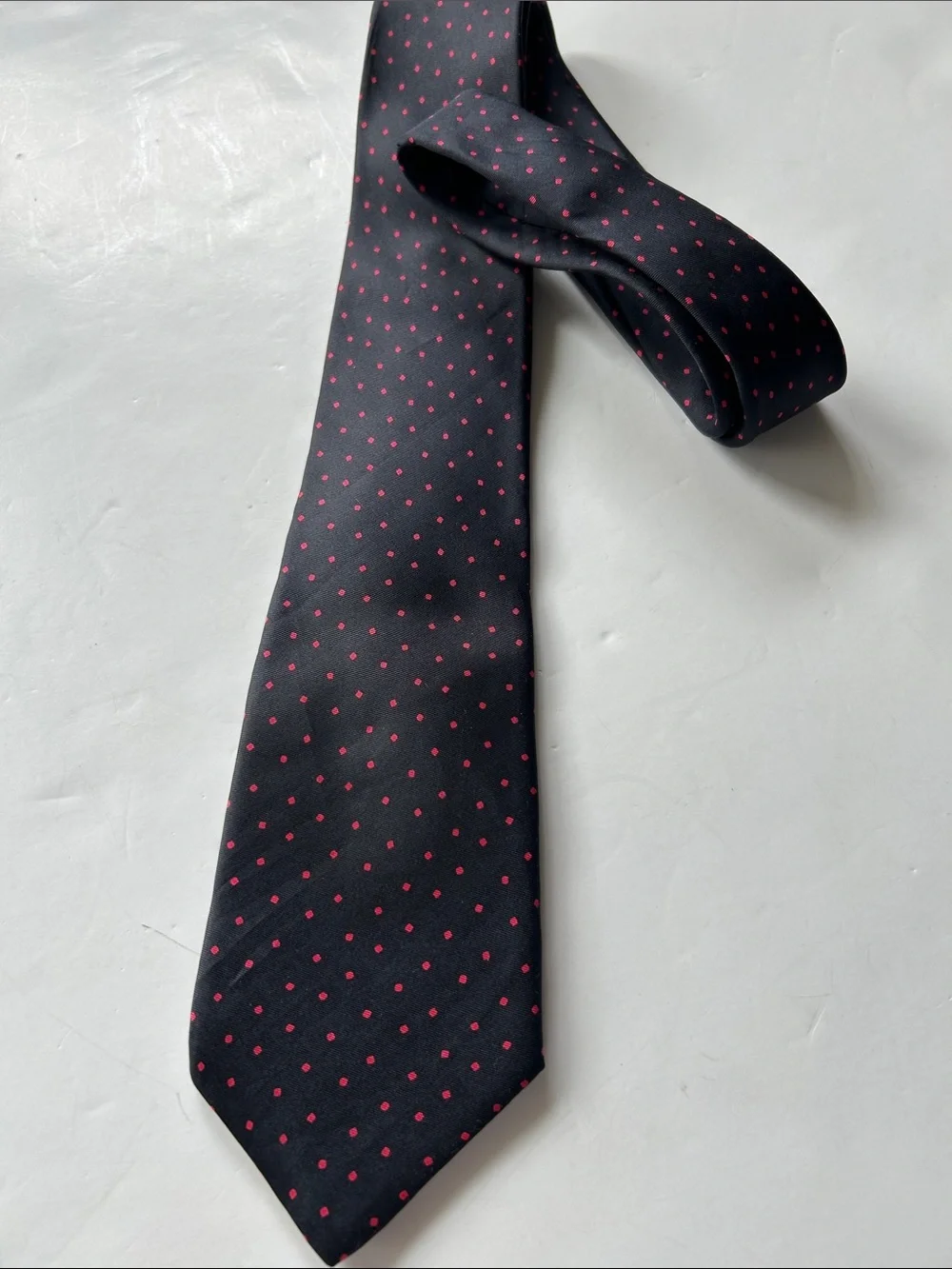Paco Rabanne Black Silk Tie with Red Microdots